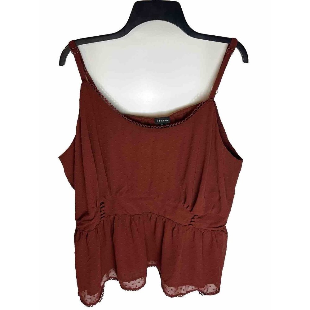 Torrid Brick Clip Dot Shirred Lace Trim Peplum Blouse - Size 4 (4X) NWT